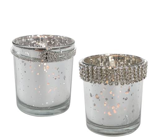 Κηροπήγιο ρεσό καθρέπτης με διαμαντάκια,8cm XM741