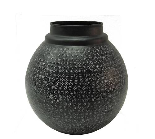 Σφυρήλατο βάζο αλουμινίου μπάλλα, μαύρο χρ.36x38cm KS121