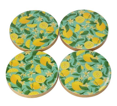 Σ/4 Σουβέρ από ξύλο mango σχ. Λεμόνια, 10cm XET-9825