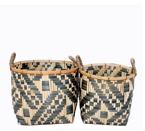 Σετ/2 καλάθια Bamboo Λευκό/Μπλε γεωμετρ.σχ.,23/28cm VT128