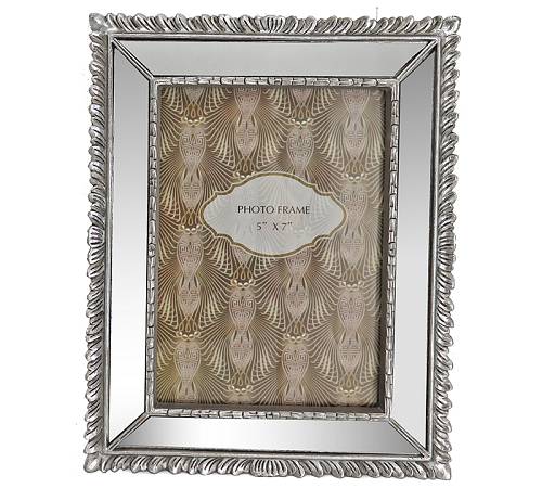 Φωτο/θήκη polyresin με ασημί κορνίζα καθρέπτη 13x18cm KO173