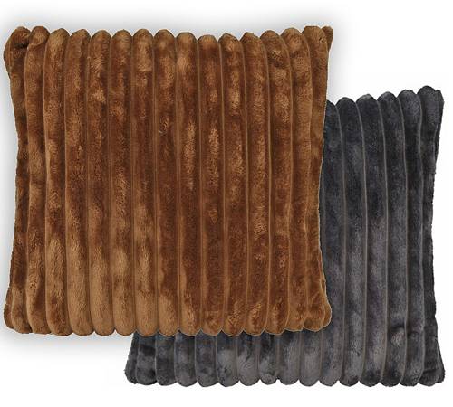 Μαξιλαρι συνθ.γουνα φαρδυα ριγα καφέ/γκρι.,45x45cm HE366