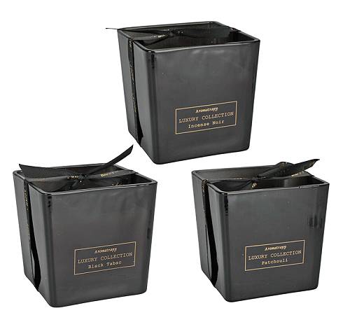 Κερί σε γυάλινο δοχείο μαύρο χρ.,3 αρώματα 10x10cm CA372