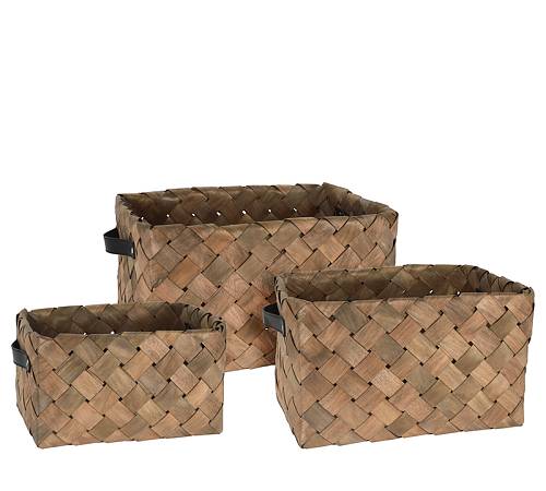Σετ 3τεμ. Καλάθια από chiips ξύλου, καφέ χρ. HE393