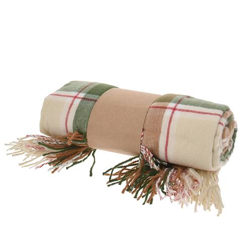 Ριχτάρι καρώ σχ.μπεζ/λαδί, κρόσσι,160cm HE401