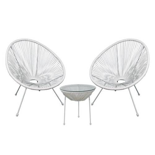 ACAPULCO Set Κήπου - Βεράντας: Τραπέζι + 2 Πολυθρόνες Μέταλλο Άσπρο/Rattan Άσπρο Ε-00022176 Ε245,Α1S