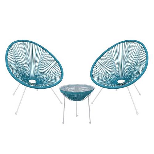 ACAPULCO Set Κήπου - Βεράντας: Τραπέζι + 2 Πολυθρόνες Μέταλλο Άσπρο / Rattan Μπλε Ε-00022177 Ε245,Α3S