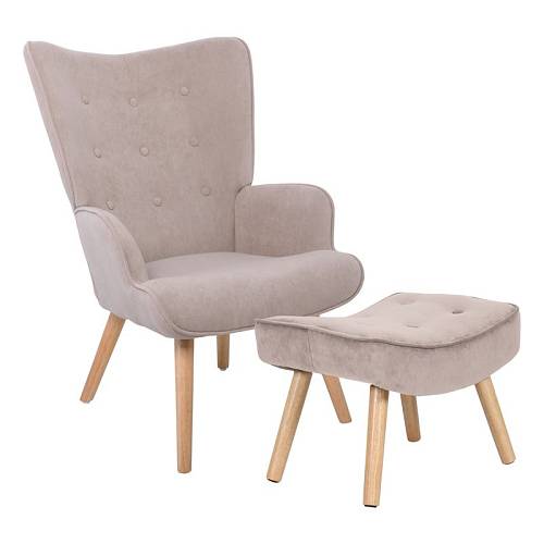 ALMA Πολυθρόνα - Μπερζέρα με Σκαμπό - Υποπόδιο Φυσικό Ύφασμα Velure Ανοιχτό Καφέ,K/D Ε-00022836 Ε7141,2