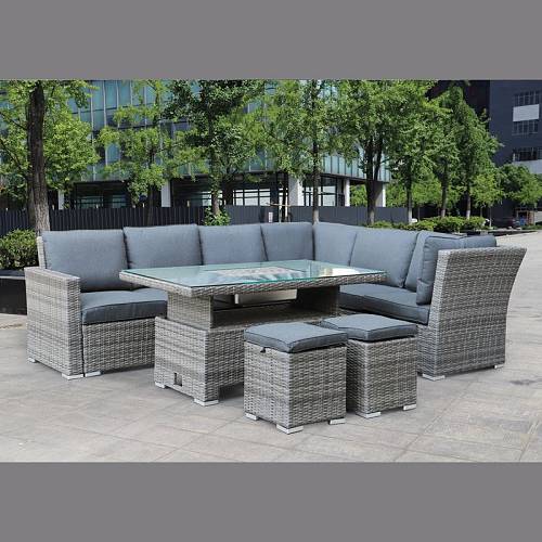 BOOZER Set Σαλόνι-Τραπεζαρ.ALU Τραπέζι ανυψούμενο+2τ 3θ Γωνία +2τ Σκαμπό, Γκρι - Ανθρακί Ε-00024390 Ε6621