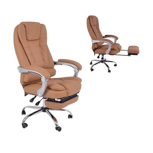 BF9700 Relax Πολυθρόνα Γραφείου Διευθυντή, με Υποπόδιο, Βάση Χρώμιο,PU Μπεζ Ε-00017864 ΕΟ573,2