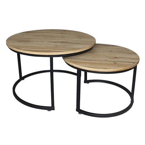 BOZZI Set-2 Τραπεζάκια Σαλονιού-Καθιστικού, Μέταλλο Βαφή Μαύρο, Απόχρωση Φυσικό Ε-00024379 ΕΜ9619,S