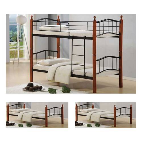 BUTTON Κρεβάτι Κουκέτα Μέταλλο Βαφή Μαύρο, Ξύλο Καρυδί Ε-00012157 Ε8038