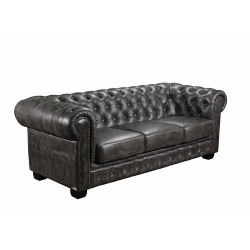 CHESTERFIELD 689 Καναπές 3Θέσιος Σαλονιού - Καθιστικού, Δέρμα, Απόχρωση Antique Grey Ε-00020007 Ε9574,32