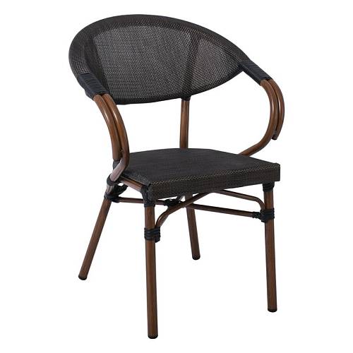 COSTA Πολυθρόνα Dining Αλουμινίου, Απόχρωση Καρυδί Textilene Μαύρο Ε-00018372 Ε286