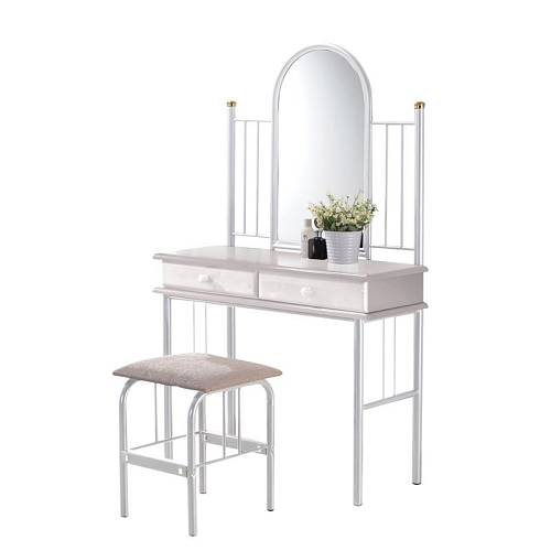 FLORA SET Τουαλέτα με Καθρέπτη + Σκαμπό 2 Συρτάρια, Μέταλλο Βαφή Άσπρο, Ξύλο Άσπρο Ε-00023333 Ε8028,1