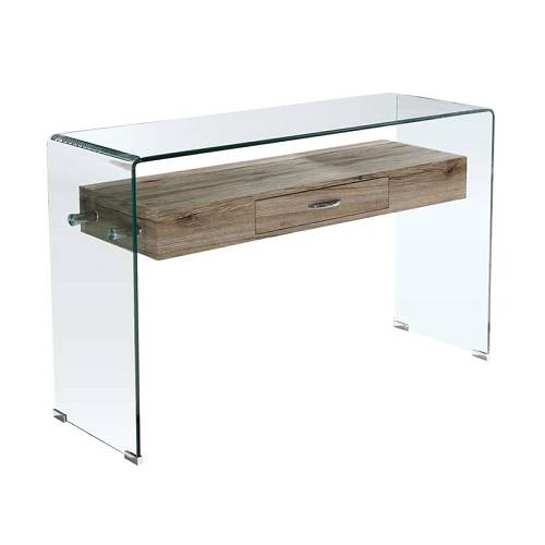 GLASSER Wood Κονσόλα Γυαλί Clear 12mm - Ράφι με Συρτάρι Απόχρωση Δρυς Ε-00018058 ΕΜ737