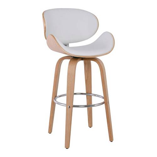 GOMEZ Σκαμπό BAR με Πλάτη, Απόχρωση Φυσικό, PU Άσπρο, Περιστρεφόμενο Ε-00021404 Ε510,2