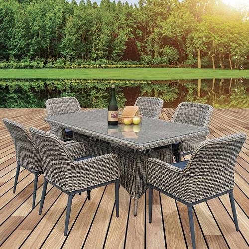 HAVANA Set Τραπεζαρία Κήπου ALU,Wicker Grey Brown-Ανθρακί: Τραπέζι 160x90 + 6 Πολυθρόνες Ε-00023854 Ε652,S1