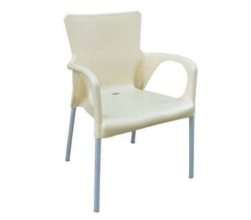 LARA Πολυθρόνα Dining Στοιβαζόμενη, ALU Silver, PP - UV Protection Απόχρωση Εκρού Ε-00008658 Ε306,4