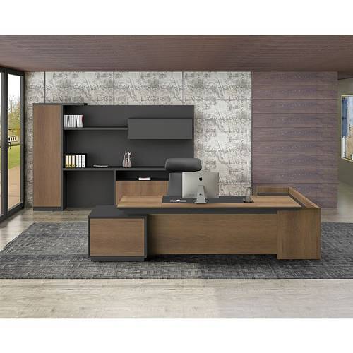 PROLINE Γραφείο Αριστερή Γωνία Απόχρωση Καρυδί Δρυς - Μαύρο Ε-00020603 ΕΟ964,L