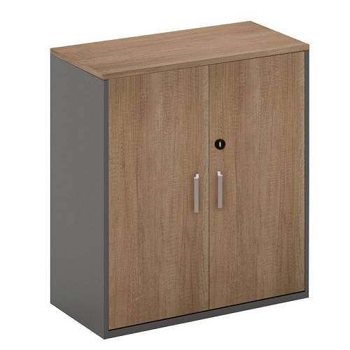 PROLINE Ντουλάπι Γραφείου Χαμηλό, Δίφυλλο, 2 ράφια, Απόχρωση Καρυδί Δρυς - Μαύρο Ε-00020627 ΕΟ917