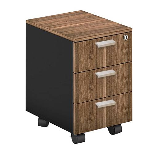 PROLINE Συρταριέρα Γραφείου Τροχήλατη, 3 Συρτάρια, Απόχρωση Καρυδί Δρυς - Μαύρο Ε-00020623 ΕΟ938
