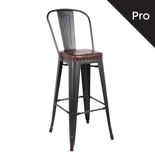 RELIX Σκαμπό Bar-Pro με Πλάτη, Μέταλλο Βαφή Antique Black, Pu Σκούρο Καφέ Ε-00018542 Ε5209P,10