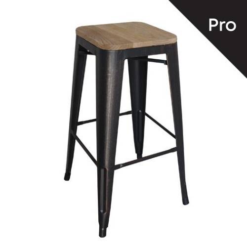 RELIX Wood Σκαμπό Bar-Pro, Μέταλλο Βαφή Antique Black, Απόχρωση Ξύλου Natural Oak Ε-00016152 Ε5190W,10N