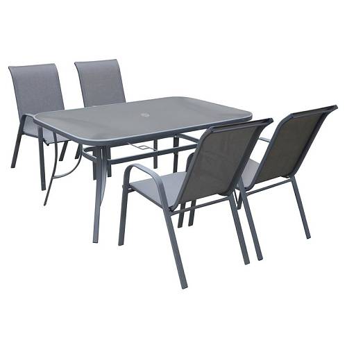 RIO Set Τραπεζαρία Κήπου Μέταλλο Ανθρακί, Textilene Γκρι: Τραπέζι + 4 Πολυθρόνες Ε-00024574 Ε250,3L