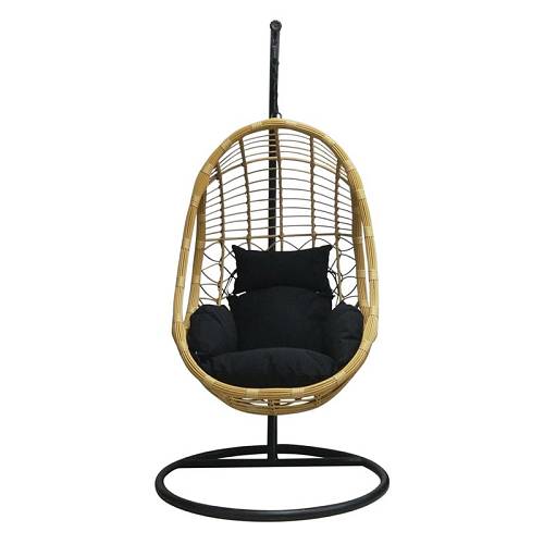 SALSA Κρεμαστή Πολυθρόνα, Wicker Φυσικό, Μέταλλο Βαφή Μαύρο, Μαξιλάρι Μαύρο Ε-00020408 Ε6768,1