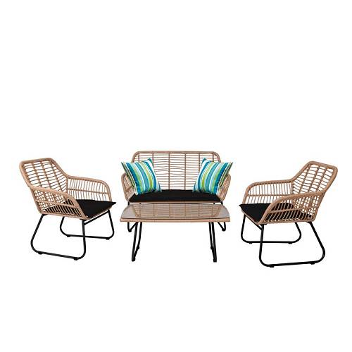 SALSA Set Σαλόνι Κήπου Μέταλλο Μαύρο, Wicker Φυσικό: Τραπέζι + Καναπέ 2Θέσιο + 2 Πολυθρόνες Ε-00020434 Ε249,1