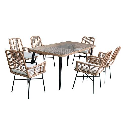 SALSA Τραπεζαρία Κήπου:Μέταλλο Βαφή Μαύρο, Wicker Φυσικό: 6 Πολυθρόνες+Τραπέζι, Μαξ.Άσπρο Ε-00024543 Ε280,S1