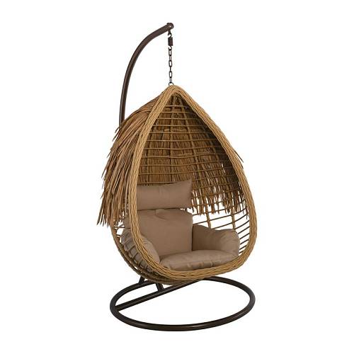 SALSA TROPIC Κρεμαστή Πολυθρόνα, Wicker Φυσικό, Μέταλλο Brown, Μαξιλάρι Μπεζ Ε-00022004 Ε6780,1