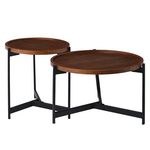 TOSS Set-2 Τραπεζάκια Σαλονιού, Καθιστικού Μέταλλο Βαφή Μαύρο, Απόχρωση Καρυδί Ε-00022878 ΕΜ9609,S