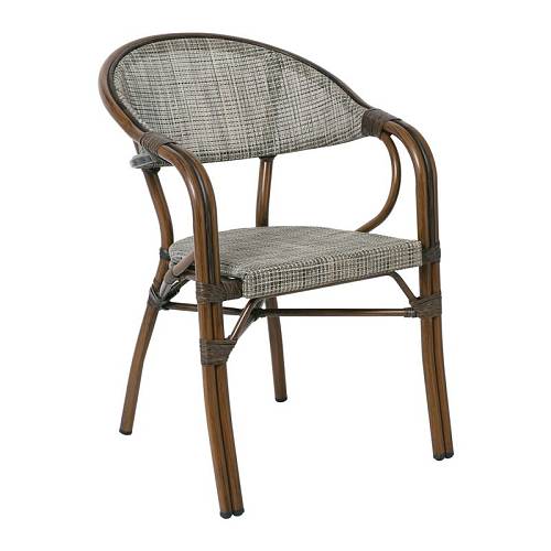 VEGERA Πολυθρόνα Dining Αλουμίνιο Βαφή Καρυδί Textilene Μπεζ, Στοιβαζόμενη Ε-00020522 Ε258,11