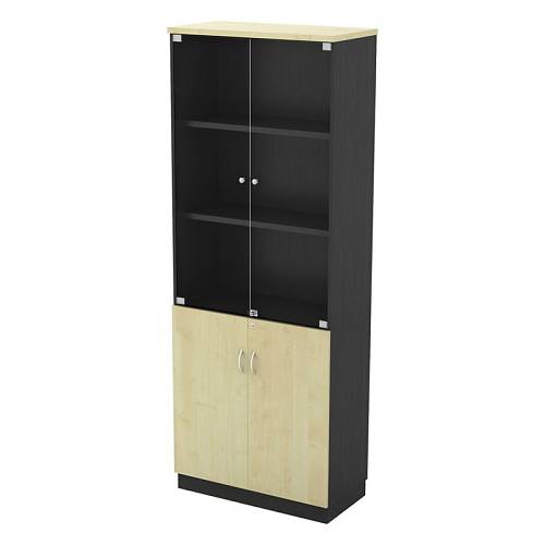 ΒΙΒΛΙΟΘΗΚΗ Γραφείου με Πόρτες Γυάλινες, Ντουλάπι Δίφυλλο, Απόχρωση Dark Grey - Beech Ε-00019949 ΕΟ992