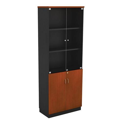 ΒΙΒΛΙΟΘΗΚΗ Γραφείου με Πόρτες Γυάλινες, Ντουλάπι Δίφυλλο, Απόχρωση Dark Grey - Cherry Ε-00019948 ΕΟ992,1