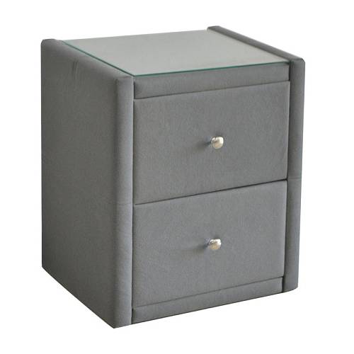 WILTON Κομοδίνο Ύφασμα Γκρι με Προστατευτικό Γυαλί Επιφάνειας Ε-00022947 Ε8057,F2