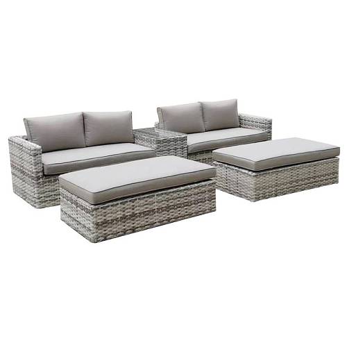ASCOT Set Wicker Alu, Καναπές 4Θέσιος+2 σκαμπό+Τραπεζάκι, Wicker Grey White,  Μαξιλ.Μπεζ Ε-00024694 Ε6810