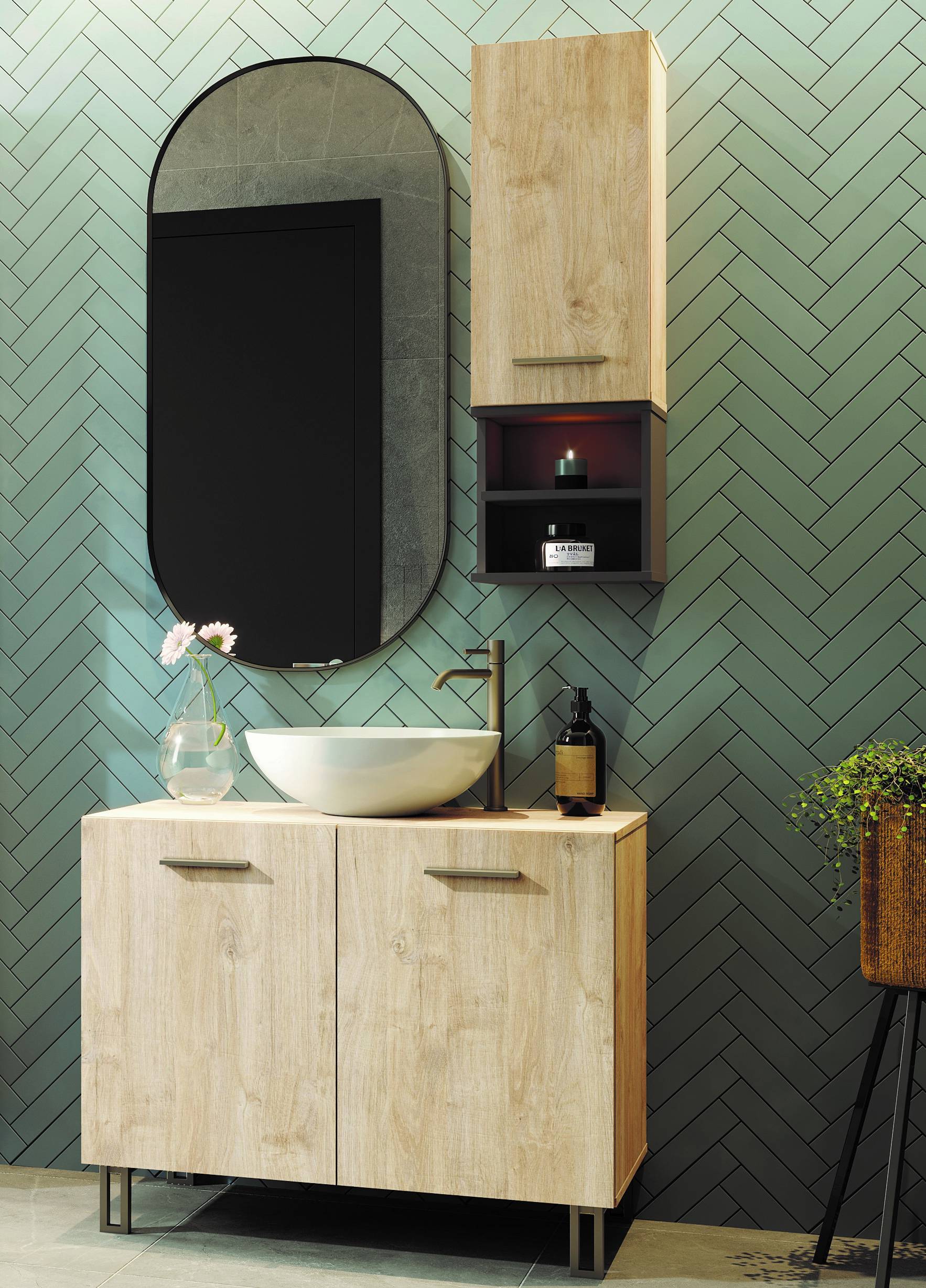 Έπιπλο νιπτήρα Μπάνιου Dust - Grey Craft Oak (90x45x65)