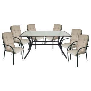 ASTOR Set Τραπεζαρία Κήπου: Τραπέζι + 6 Πολυθρόνες Μέταλλο Ανθρακί, Γυαλί, Μαξιλάρι Μπεζ Ε-00016321 Ε5151,S1