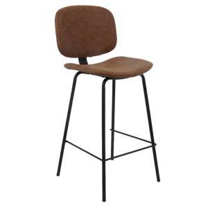 BARLEY Σκαμπό ΒAR με Πλάτη, Μέταλλο Βαφή Μαύρο, PU Απόχρωση Vintage Brown Ε-00019459 ΕΜ774,2 (ΣΕΤ ΤΩΝ 2)