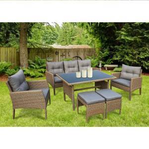 CALIFORNIA Σαλόνι - Τραπεζαρία Τραπέζι+3Θέσιος+2 Πολυθρόνες+ 2 Σκαμπό Μέταλλο-Wicker Φυσικό Ε-00021770 Ε6755,1