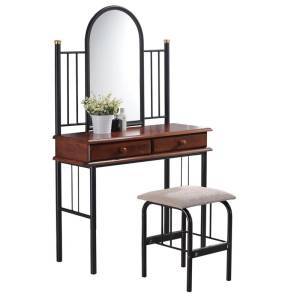 FLORA SET Τουαλέτα με Καθρέπτη + Σκαμπό 2 Συρτάρια, Μέταλλο Βαφή Μαύρο, Ξύλο Καρυδί Ε-00011046 Ε8028