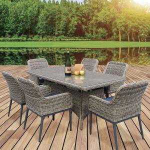 HAVANA Set Τραπεζαρία Κήπου ALU,Wicker Grey Brown-Ανθρακί: Τραπέζι 180x90 + 6 Πολυθρόνες Ε-00023092 Ε652,S