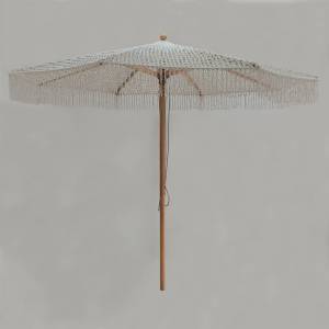 ΟΜΠΡΕΛΑ Ξύλινη - Οξιά 250x250cm, Πλεκτό Μακραμέ Μπεζ Ε-00024576 Ε918,1