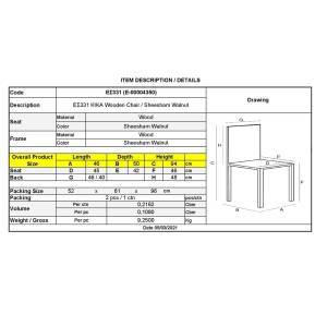 KIKA Καρέκλα Τραπεζαρίας Κουζίνας - Ξύλο Sheesham Καρυδί Ε-00004350 ΕΣ331 (ΣΕΤ ΤΩΝ 2)