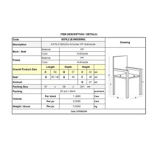 DENON Πολυθρόνα Στοιβαζόμενη Πολυπροπυλένιο (PP-UV) Ανθρακί Ε-00020364 Ε376,2 (ΣΕΤ ΤΩΝ 4)