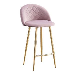 BELLA Σκαμπό BAR με Πλάτη, Βάση Χρώμιο Χρυσό, Ύφασμα Velure Απόχρωση Dirty Pink Ε-00023573 ΕΜ758,1G (ΣΕΤ ΤΩΝ 4)