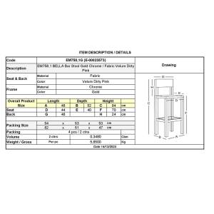 BELLA Σκαμπό BAR με Πλάτη, Βάση Χρώμιο Χρυσό, Ύφασμα Velure Απόχρωση Dirty Pink Ε-00023573 ΕΜ758,1G (ΣΕΤ ΤΩΝ 4)